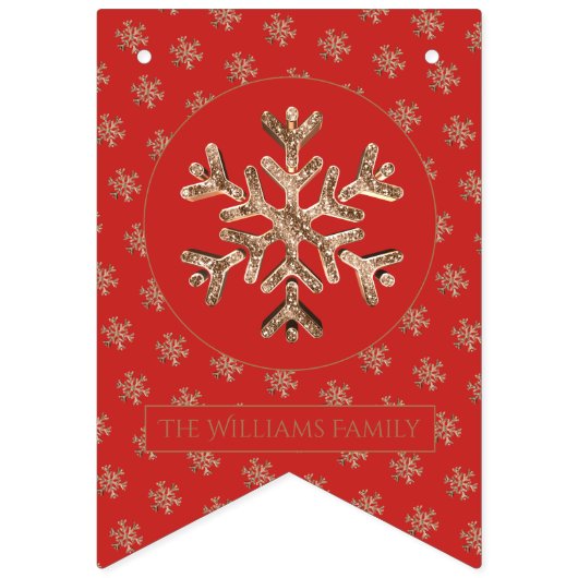 Bannière À Fanions Noël Snowflakes Red Gold Snowflake Motif (Deuxième drapeau)