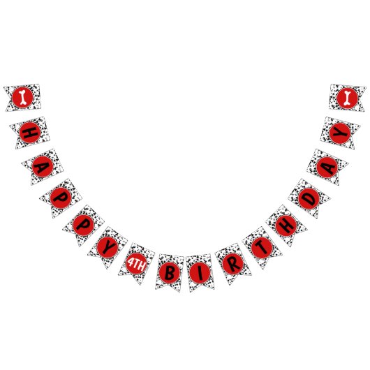 Bannière À Fanions Noir Blanc Rouge Dalmatien Bonne fête d'anniversai (Tout)