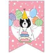 Bannière À Fanions Noir blanc Tibétain Terrier Chien fête d'anniversa (Premier drapeau)