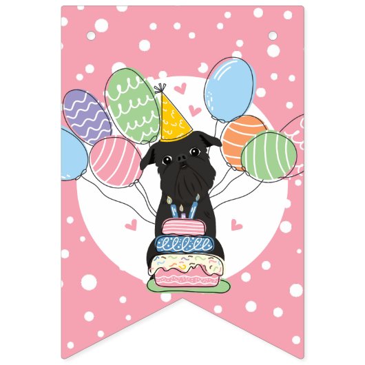 Bannière À Fanions Noir Bruxelles Griffon Chien Anniversaire (Premier drapeau)