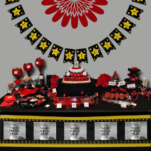 Bannière À Fanions Noir d'anniversaire de star de cinéma et étoiles
