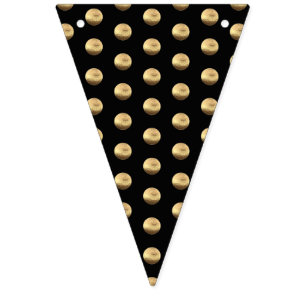 Bannière À Fanions Noir et motif de pois élégant d'or chic