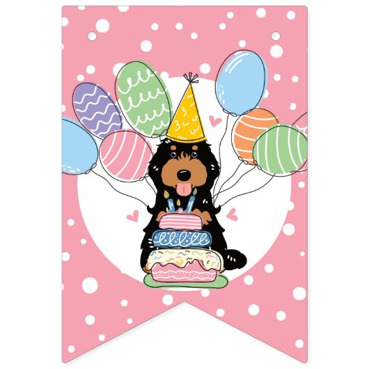 Bannière À Fanions Noir Tan Cockapoo Cavapoo Chien fête d'anniversair (Premier drapeau)