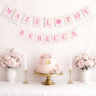 Bannière À Fanions Nom de fille de 7 lettres Bat Mitzvah Pink Star Ma