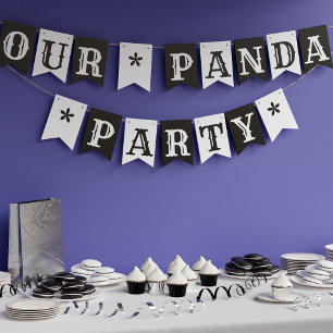 Bannière À Fanions Notre Panda Party personnalisé noir et blanc