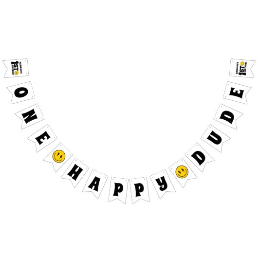 Bannière À Fanions One Happy Dude Boy's Retro 1st Birthday (Tout)