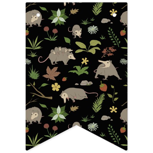 Bannière À Fanions Opossum dans un champ de Berry en noir (Premier drapeau)