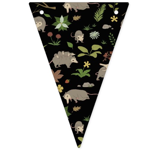 Bannière À Fanions Opossum dans un champ de Berry en noir (Premier drapeau)