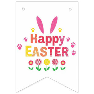 Bannière À Fanions papier cadeau lapin mignon peignant des œufs de Pâ