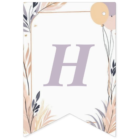 Bannière À Fanions Pastel Boho Rabbit et Ballons Anniversaire (Deuxième drapeau)