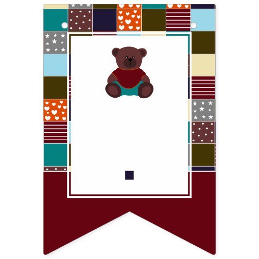 Bannière À Fanions Patchwork Teddy Bear, Baby shower (Premier drapeau)
