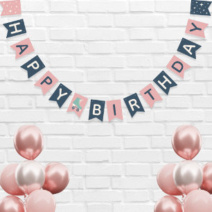 Bannière À Fanions Patinage à roulettes rétro Anniversaire Pink