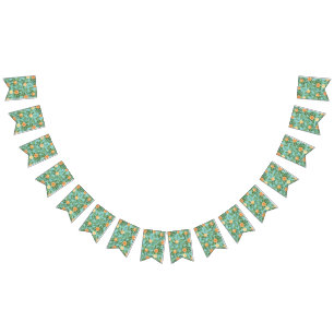 Bannière À Fanions Peach & Aqua Peony & Rose Floral Mariage