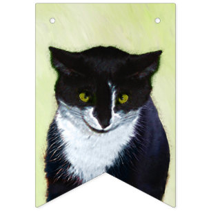 Bannière À Fanions Peinture de chat Tuxedo - Cute Original Cat Art