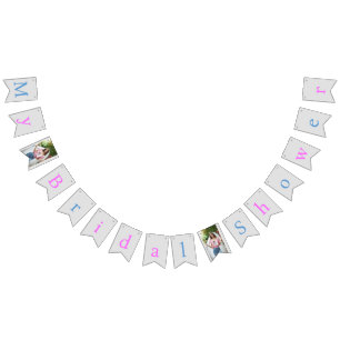 Bannière À Fanions Personnalisé rose, bleu et argent, ma photo de Fêt