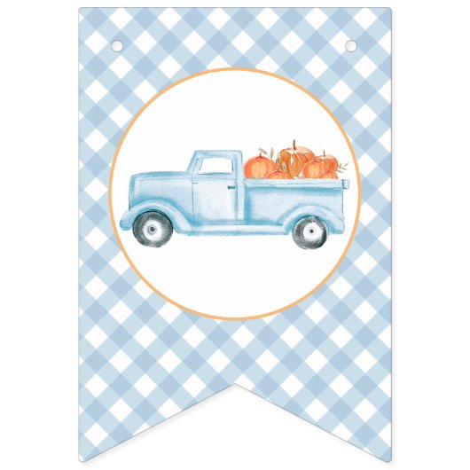 Bannière À Fanions Petit camion bleu clair Citrouille premier anniver (Premier drapeau)