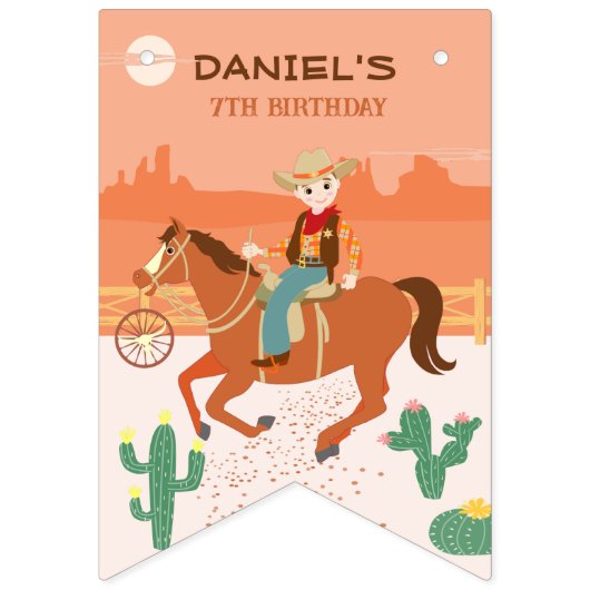 Bannière À Fanions Petit cow-boy cool et cheval fête d'anniversaire (Premier drapeau)