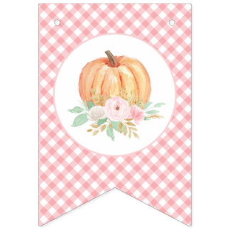 Bannière À Fanions Petite Citrouille Floral Rose à carreaux premier a