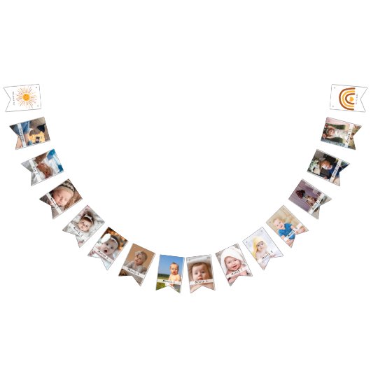 Bannière À Fanions Photo personnalisée Boho First Birthday Mois (Tout)