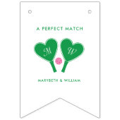 Bannière À Fanions Pickleball Mariage rose et vert Preppy (Premier drapeau)