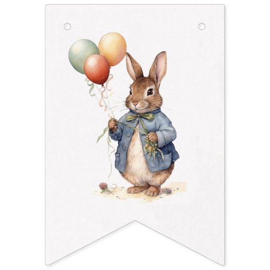 Bannière À Fanions Pierre le lapin bleu veste avec ballons (Troisième drapeau)