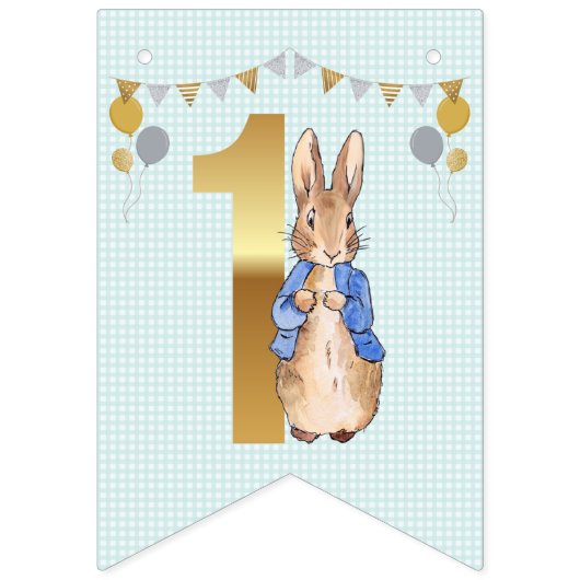 Bannière À Fanions Pierre le lapin Premier anniversaire (Premier drapeau)