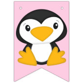 Bannière À Fanions Pingouin Anniversaire rose (Premier drapeau)
