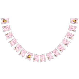 Bannière À Fanions Pink En vichy Joyeux anniversaire