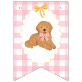 Bannière À Fanions Pink Gingham Golden Doodle Birthday (Premier drapeau)