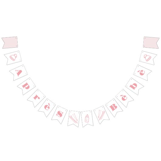 Bannière À Fanions Pink Hand-Drawn Après Bébé Girl Baby Shower (Tout)