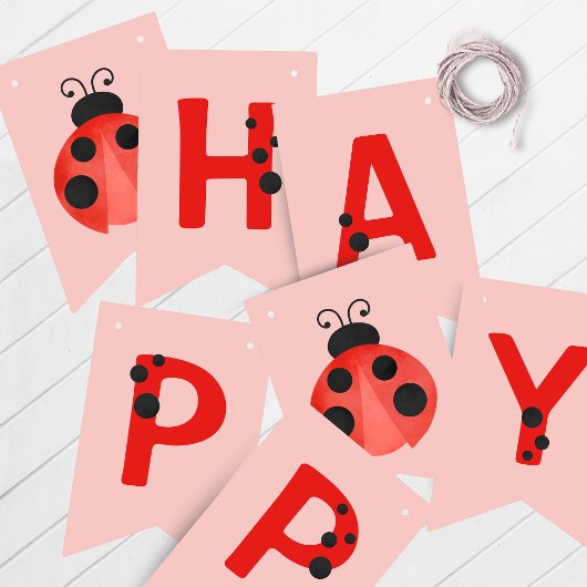 Bannière À Fanions Pink Ladybug Happy Birthday Bunting Banner