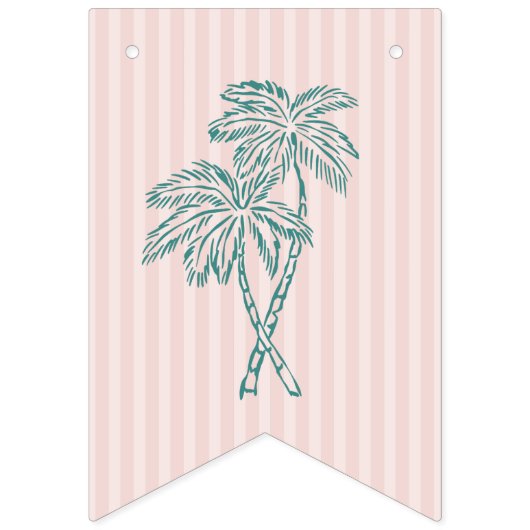 Bannière À Fanions Pink Palm Beach Summer Happy Birthday Banner (Premier drapeau)
