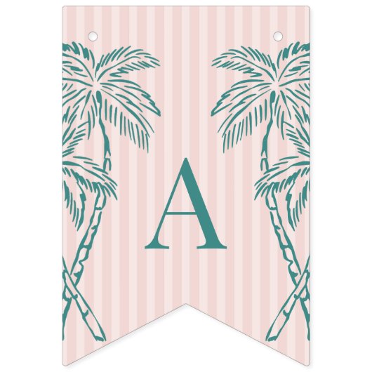 Bannière À Fanions Pink Palm Beach Summer Happy Birthday Banner (Troisième drapeau)