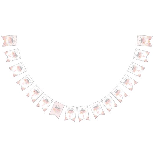 Bannière À Fanions Pink Silver Royal Crown Princess Joyeux anniversai (Tout)