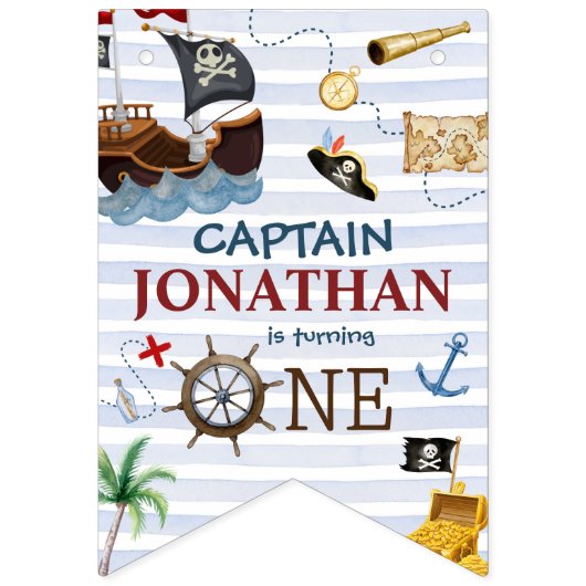 Bannière À Fanions Pirate 1er Joyeuse fête d'anniversaire (Premier drapeau)