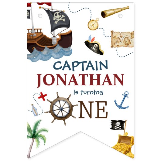 Bannière À Fanions Pirate 1er Joyeuse fête d'anniversaire (Premier drapeau)