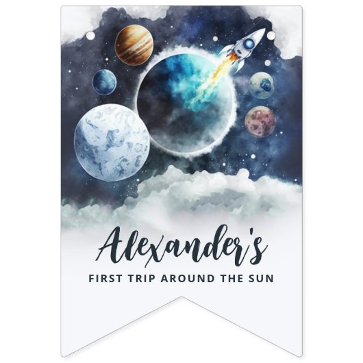 Bannière À Fanions Planètes spatiales et Rockship Anniversaire (Deuxième drapeau)