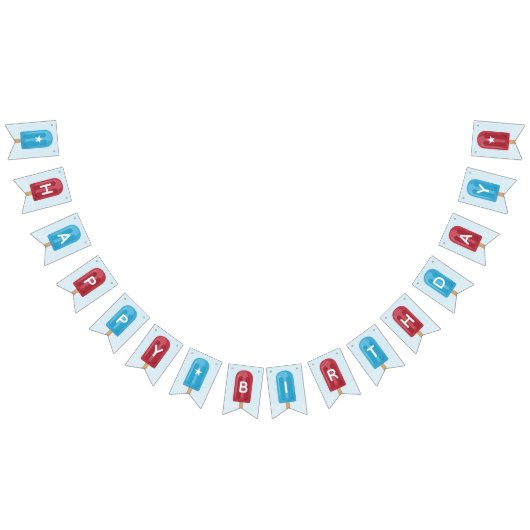 Bannière À Fanions Popsicle d'été rouge, blanc et bleu Joyeux anniver (Tout)