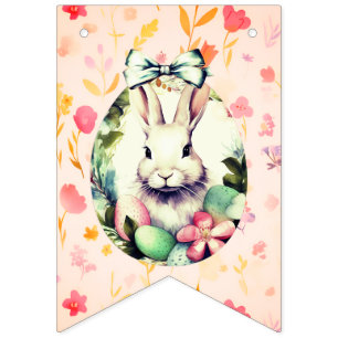 Bannière À Fanions Portrait de lapin à l'aquarelle élégant & Guirland