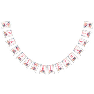 Bannière À Fanions Premier anniversaire - Cadeaux d'aquarelle et ball