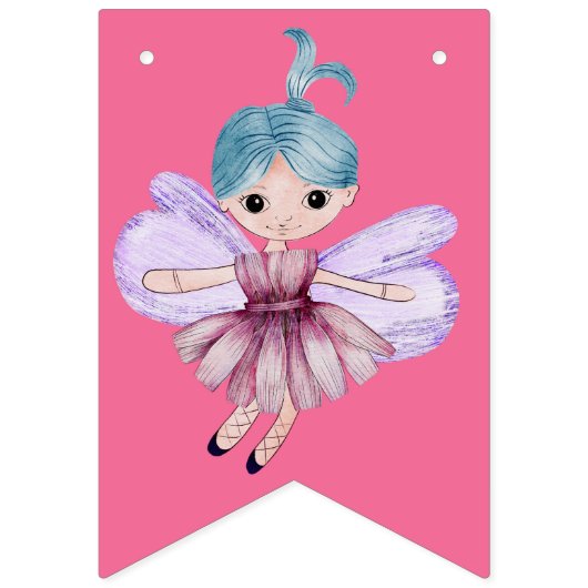 Bannière À Fanions Premier Anniversaire Rose Joyeux Fée Anniversaire (Premier drapeau)