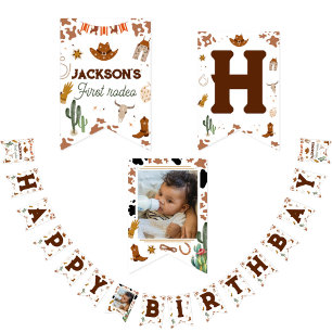 Bannière À Fanions Premier Rodeo Western Boy 1er Joyeux anniversaire