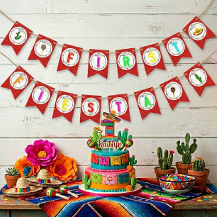 Bannière À Fanions Première Fiesta Anniversaire Coloré Mexicain de 1