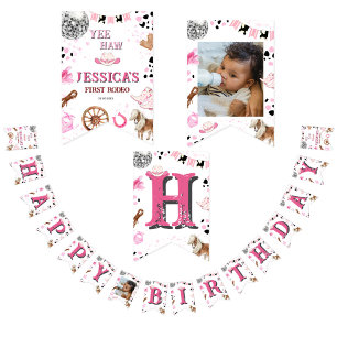 Bannière À Fanions Première Rodéo Western fille 1er Joyeux anniversai