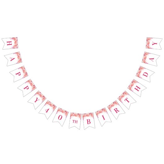 Bannière À Fanions Quarantième fleurs heureuses d'aquarelle de rose (Tout)