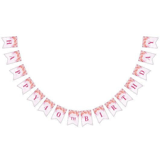 Bannière À Fanions Quarantième fleurs heureuses d'aquarelle de rose (Tout)