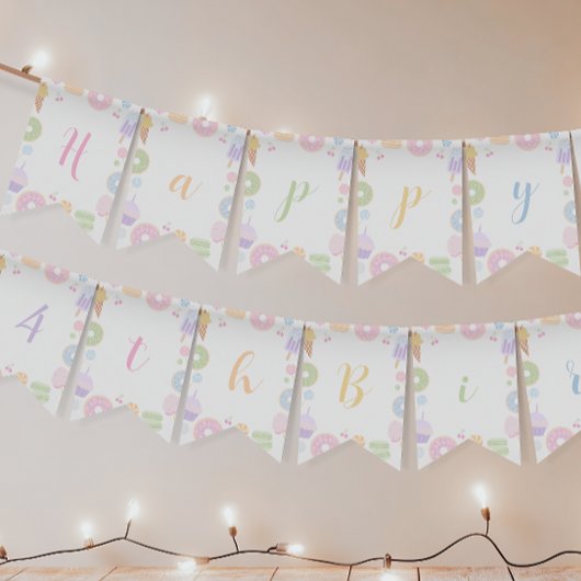 Bannière À Fanions Quatre toujours doux thème fille 4e anniversaire b