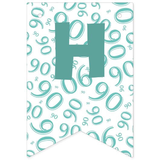 Bannière À Fanions quatre-vingt-dixième Motif Teal de nombre (Deuxième drapeau)
