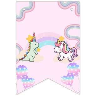 Bannière À Fanions Rainbow Unicorn & Dinosaur Friends Anniversaire Pa