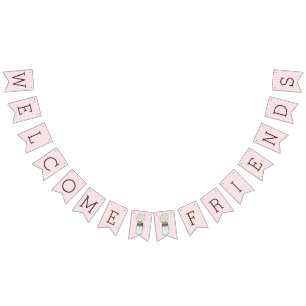 Bannière À Fanions Rayures roses et blanches avec le baby shower de